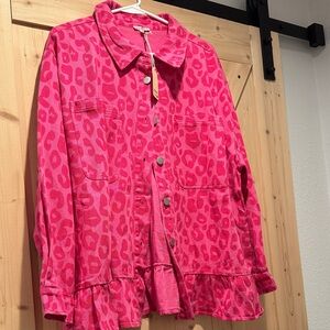Pink Leopard Print Button-Up Jean style Shacket
